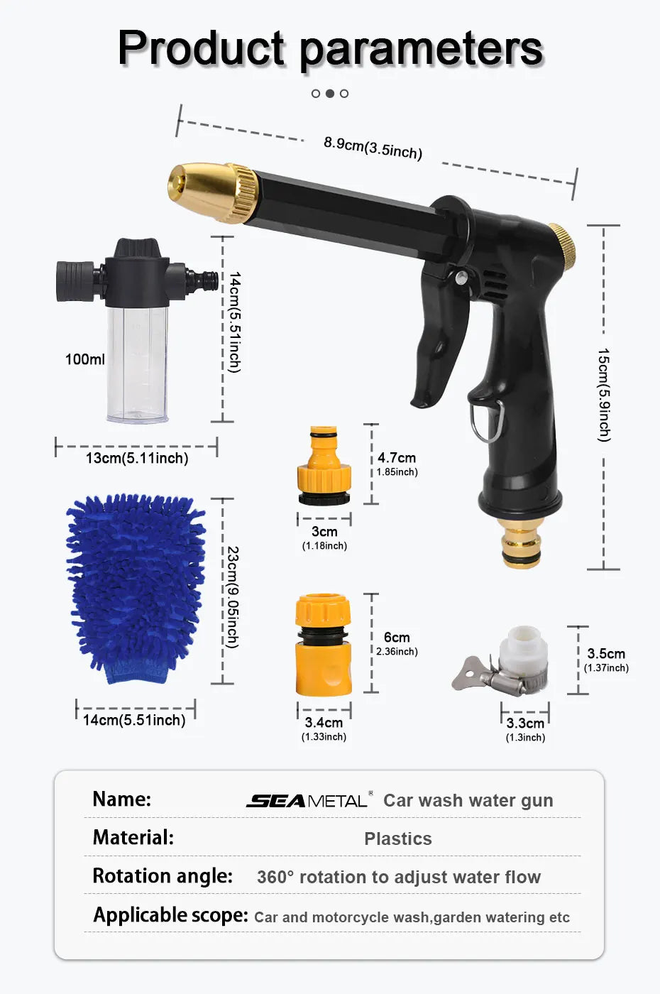 SEAMETAL High Pressure Washer Gun + Foam Cannon