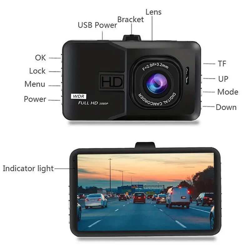 HD Dashcam for Automatic Cycle Recording - Vehicle DVR